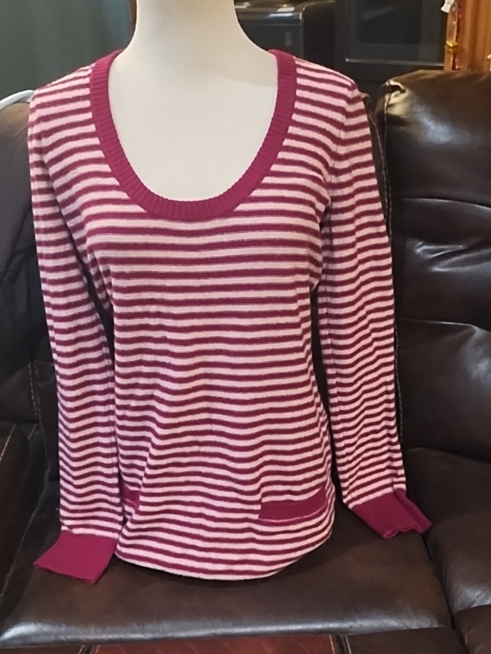 Joie Pink and Wine Striped Cashmere Sweater
